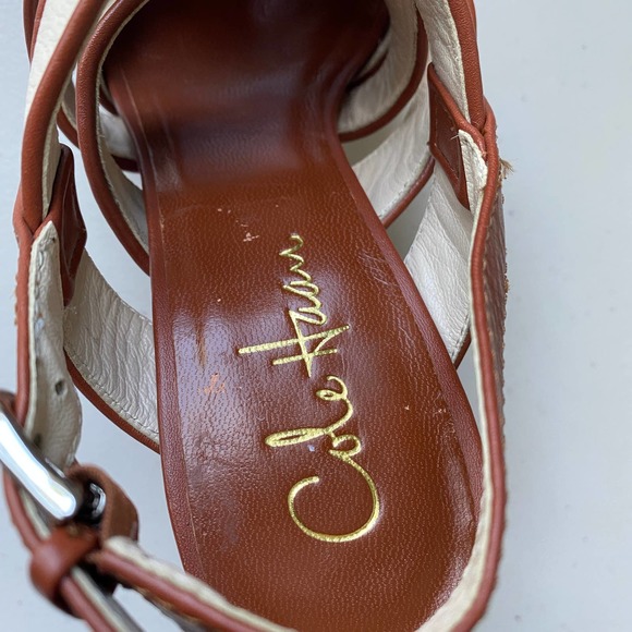 COLE HAAN Brown and White Leather Strappy Slingback Heels, Size 5.5B - Picture 4 of 11